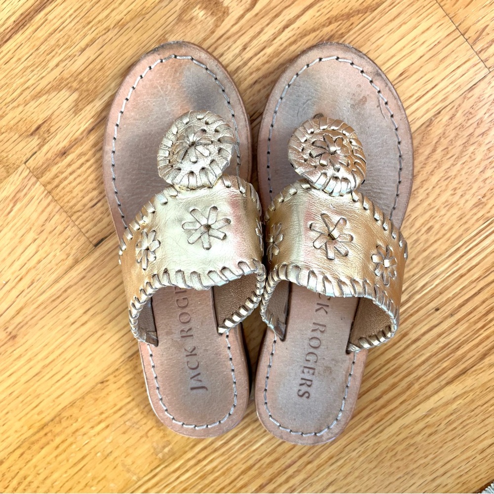 Jack Rogers Little Girls Size 12 Gold Jacks Leather Flat Sandal